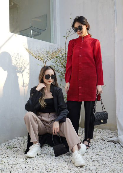 Gravity Button Pleats Tunik - Maroon