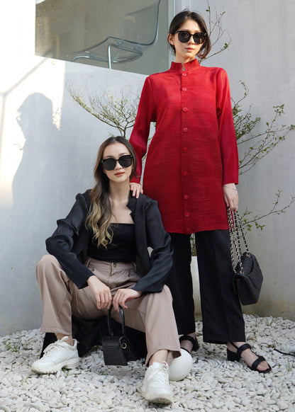 Gravity Button Pleats Tunik - Maroon