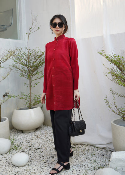 Gravity Button Pleats Tunik - Maroon