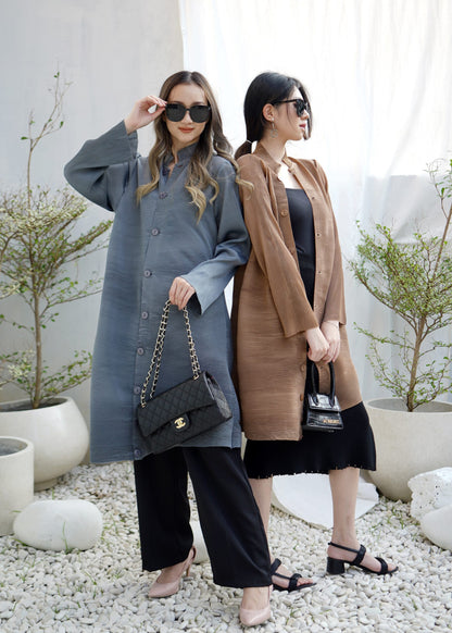 Gravity Button Pleats Tunik - Dark Grey