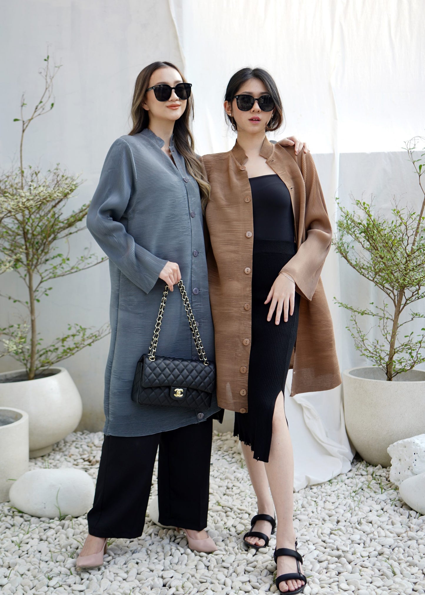 Gravity Button Pleats Tunik - Dark Grey