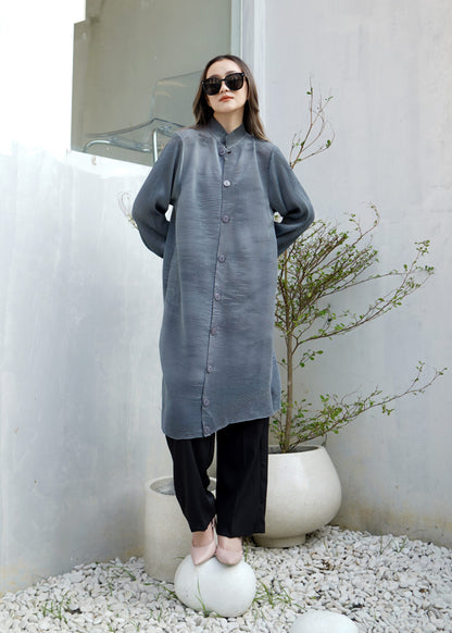 Gravity Button Pleats Tunik - Dark Grey