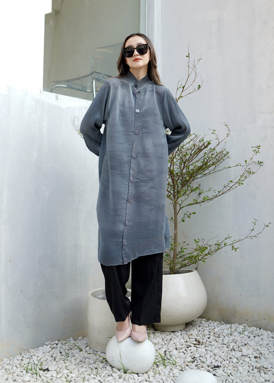 Gravity Button Pleats Tunik - Dark Grey