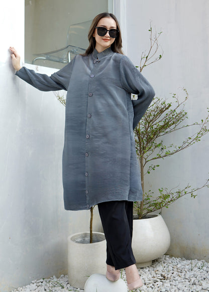 Gravity Button Pleats Tunik - Dark Grey