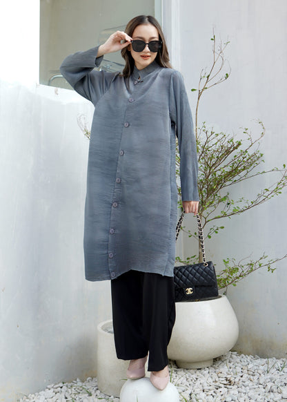 Gravity Button Pleats Tunik - Dark Grey