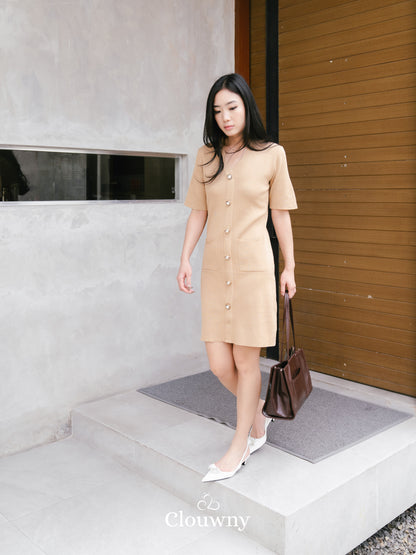 Behati Button Dress - Khaki