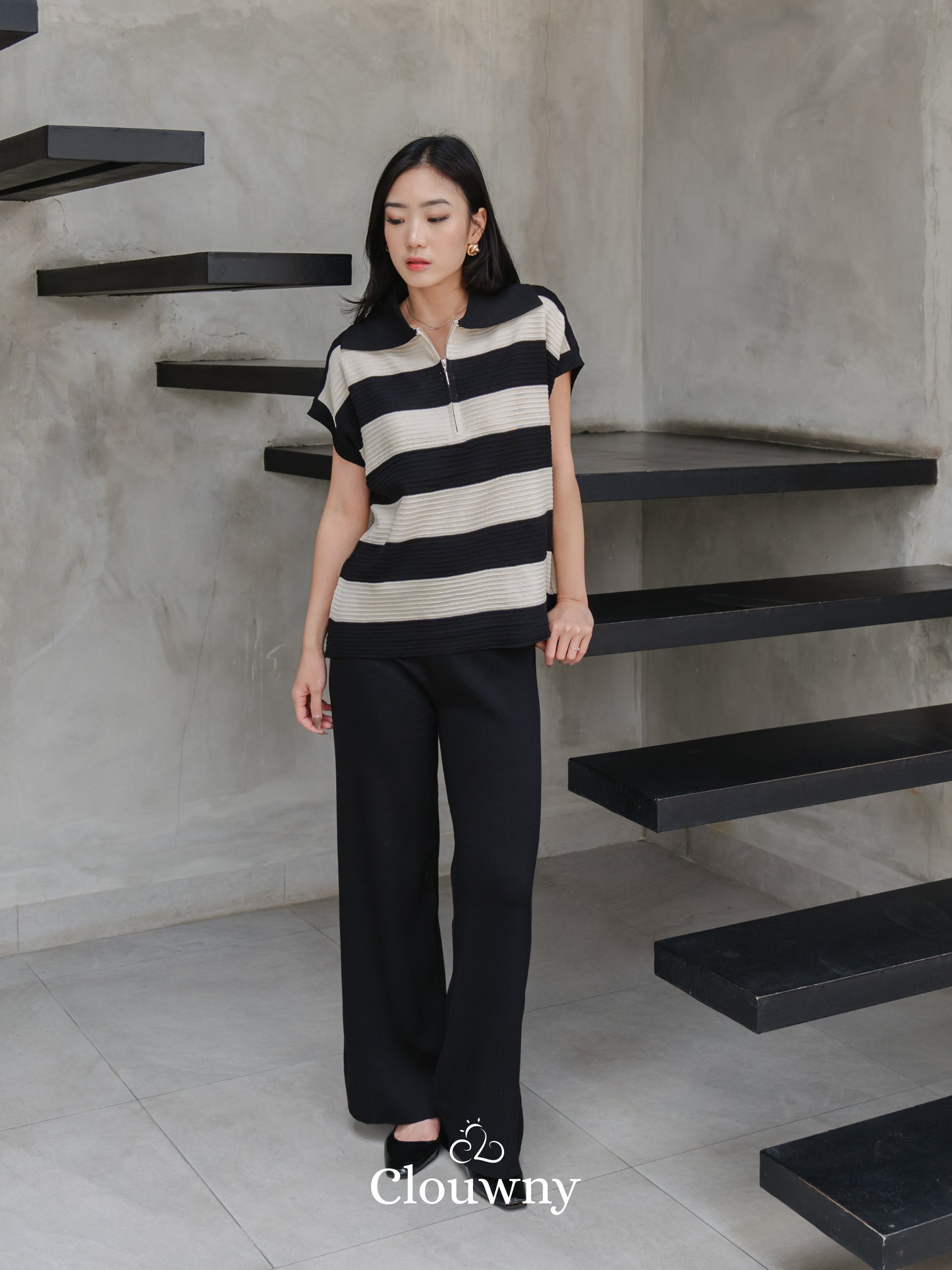 Vio Stripes Knit Set - Black