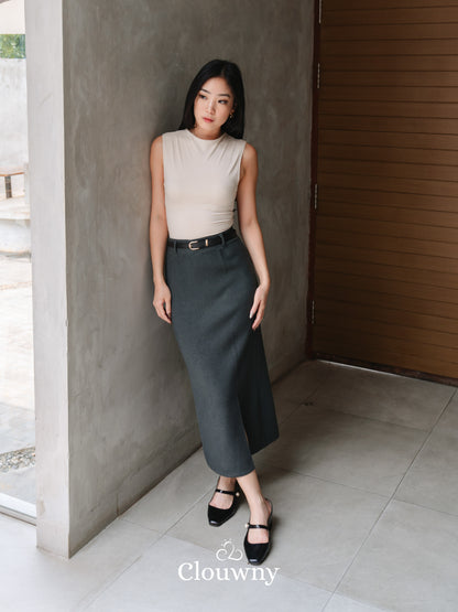 Editor Slit Skirt - Dark Grey