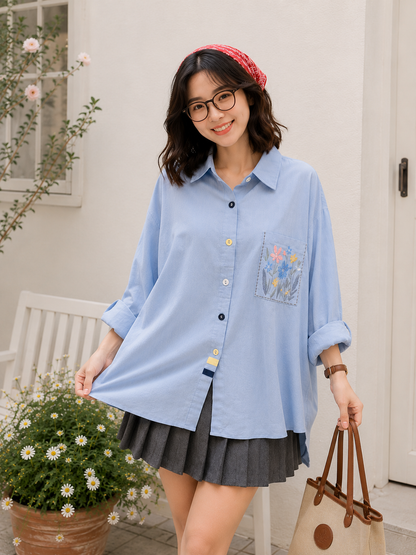 Dilca Pocket Cotton Longsleeve - Blue