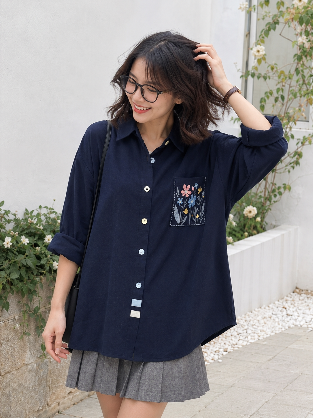Dilca Pocket Cotton Longsleeve - Navy