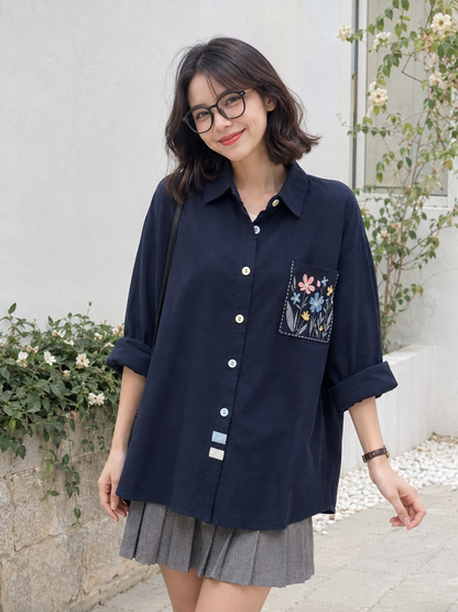 Dilca Pocket Cotton Longsleeve - Navy