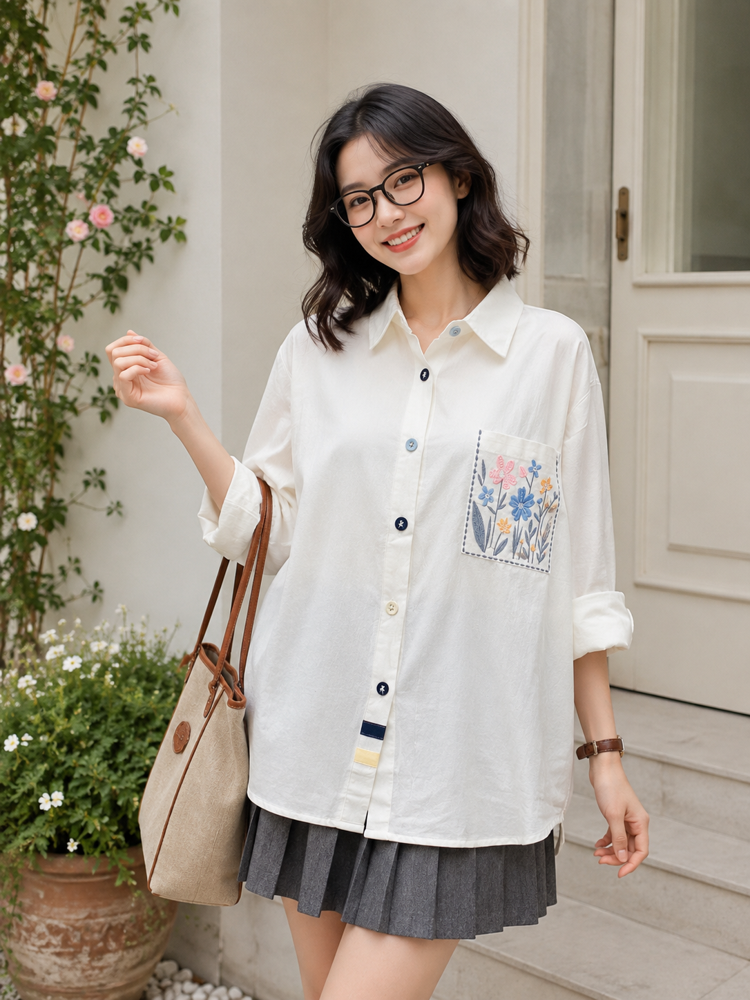 Dilca Pocket Cotton Longsleeve - White