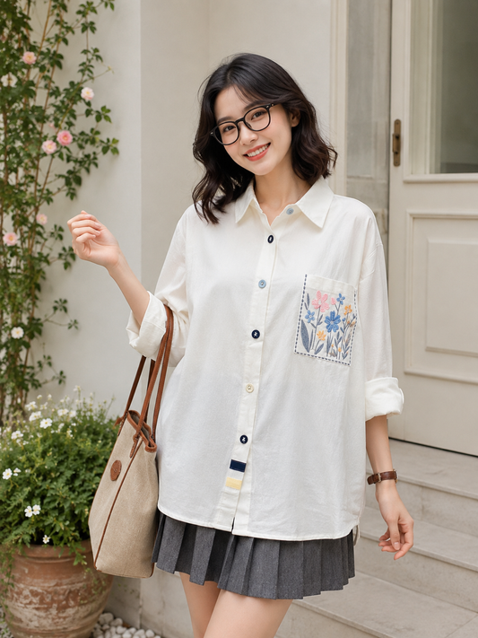 Dilca Pocket Cotton Longsleeve - White