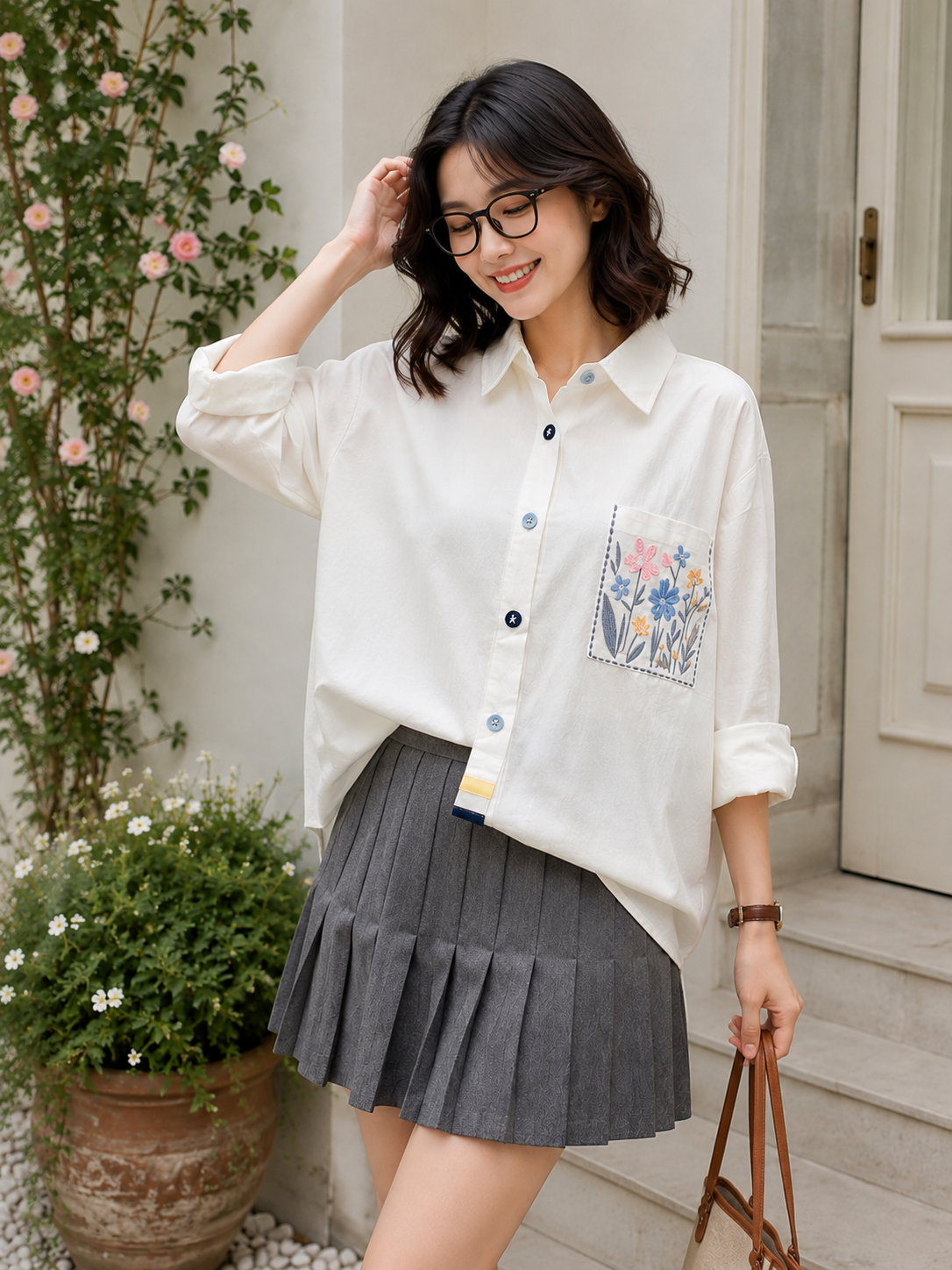 Dilca Pocket Cotton Longsleeve - White