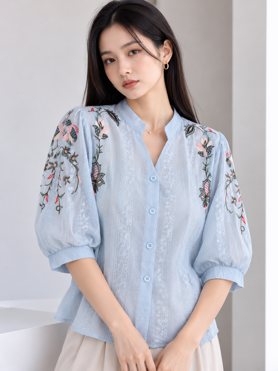 Fola Cotton Blouse - Blue