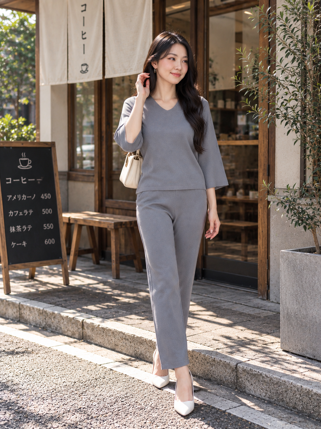 Dreson Vneck Knit Set - Grey