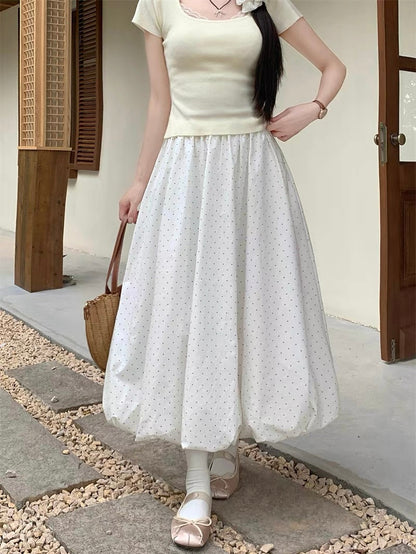 Elowen Ballon Skirt - White Polka