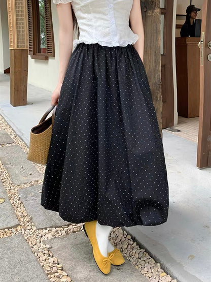 Elowen Ballon Skirt - Black Polka