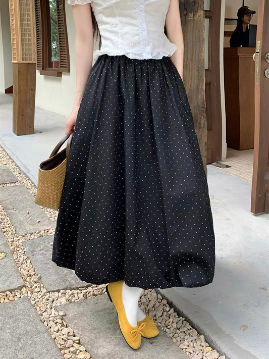 Elowen Ballon Skirt - Black Polka
