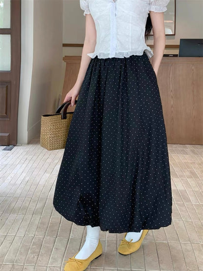 Elowen Ballon Skirt - Black Polka