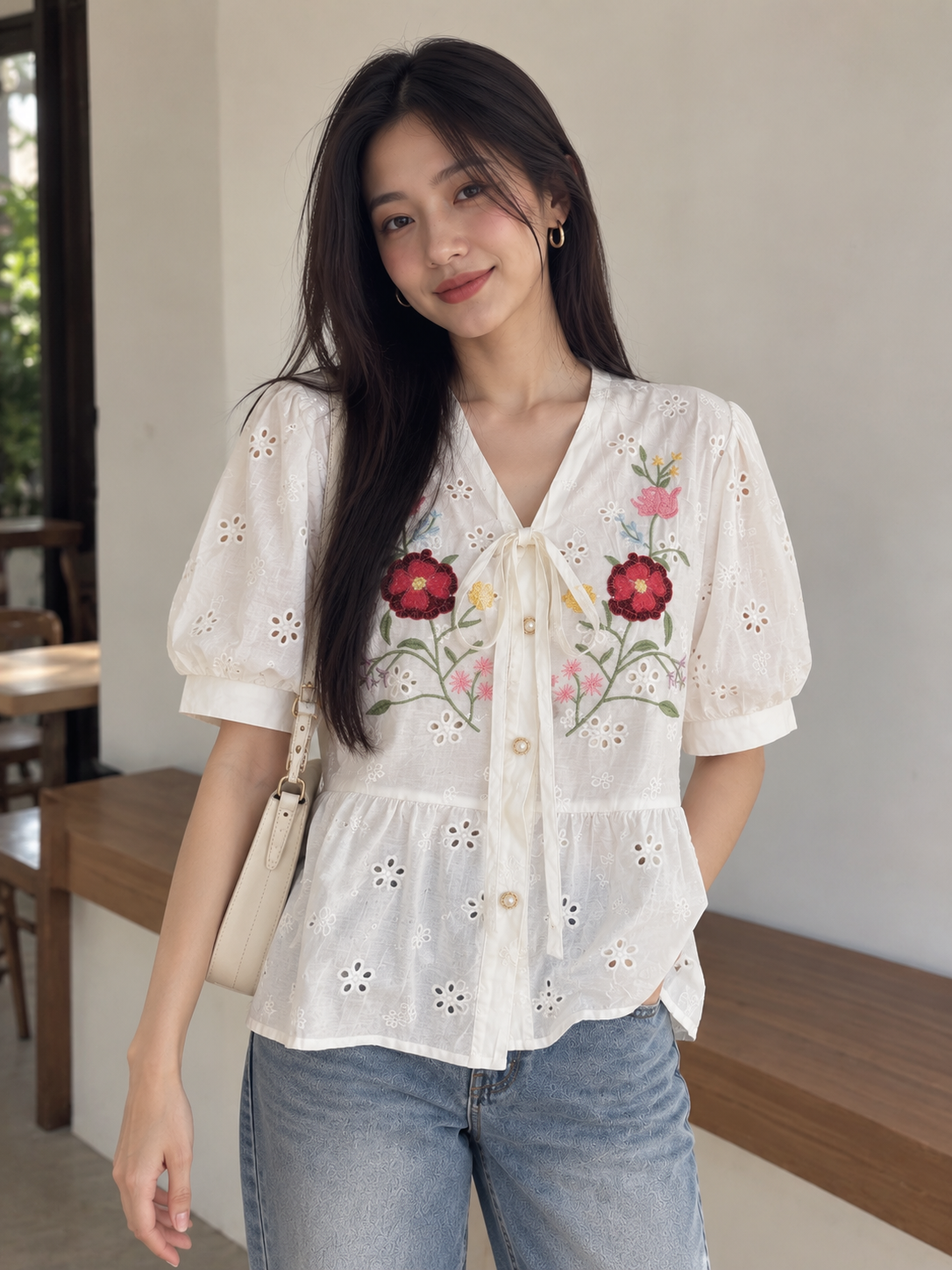 Vivin Embroidery Cotton Blouse - White
