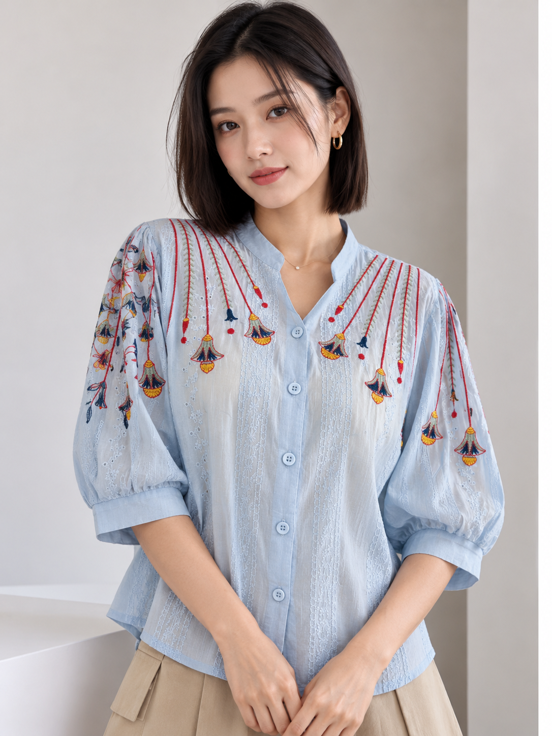 Siska Cotton Blouse - Blue