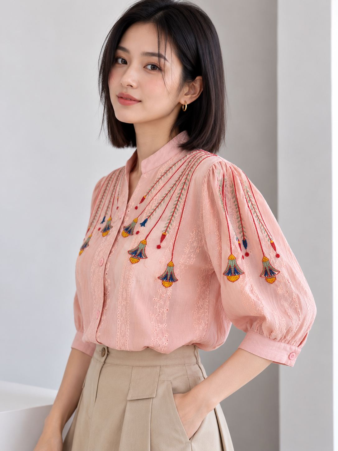 Siska Cotton Blouse - Pink