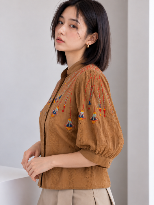 Siska Cotton Blouse - Brown