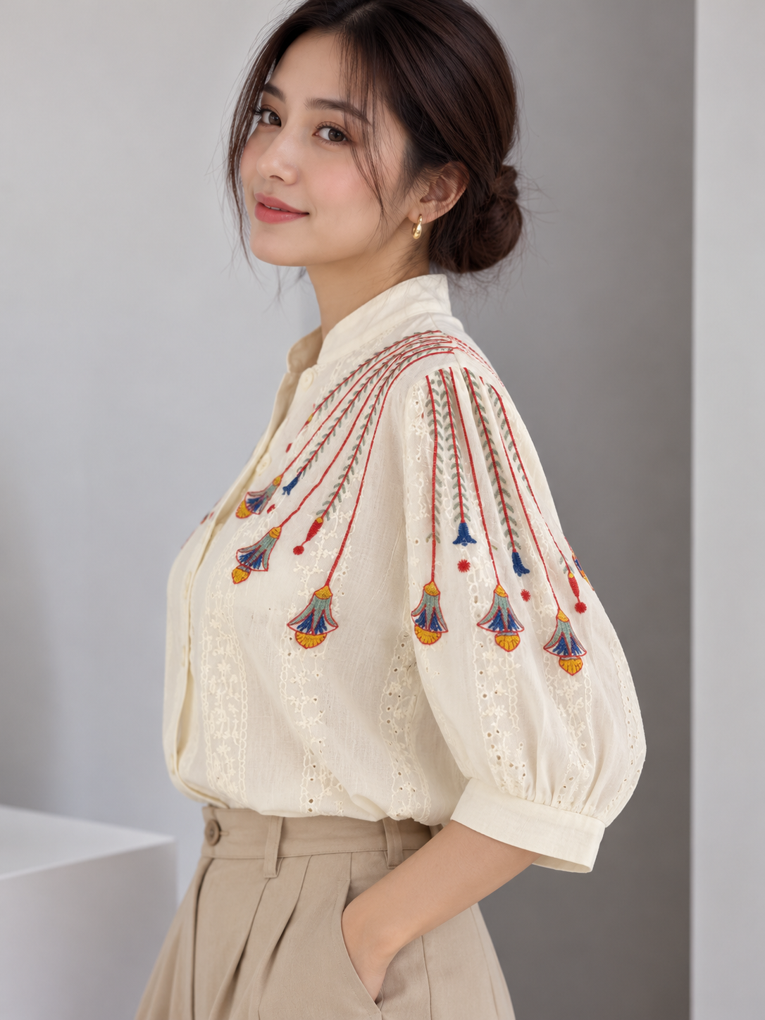 Siska Cotton Blouse - Cream