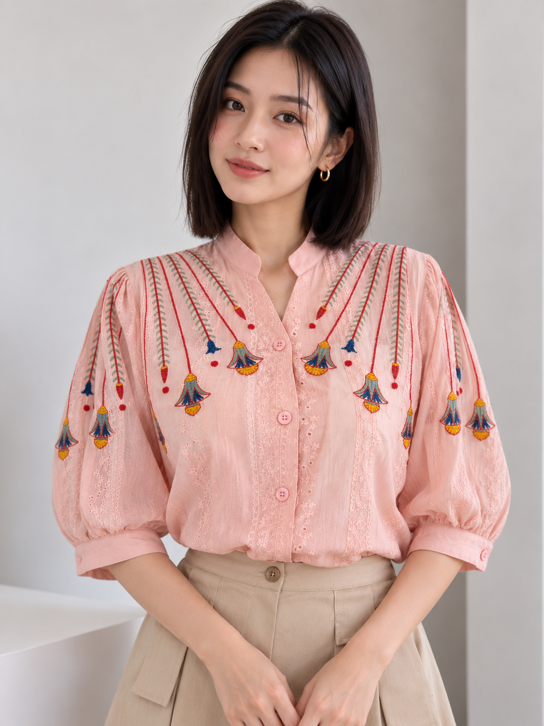 Siska Cotton Blouse - Pink