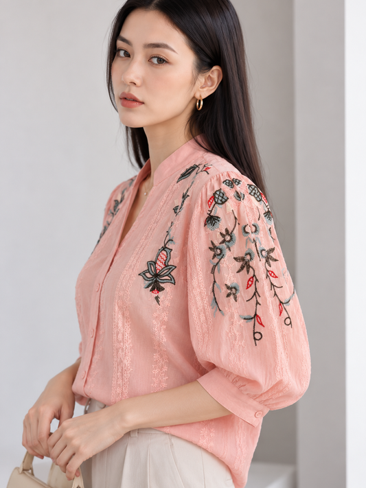 Fola Cotton Blouse - Pink
