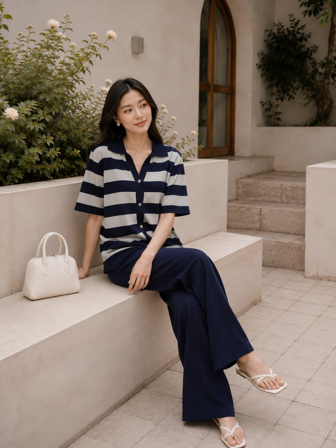 Esme Stripes Knit Set - Navy
