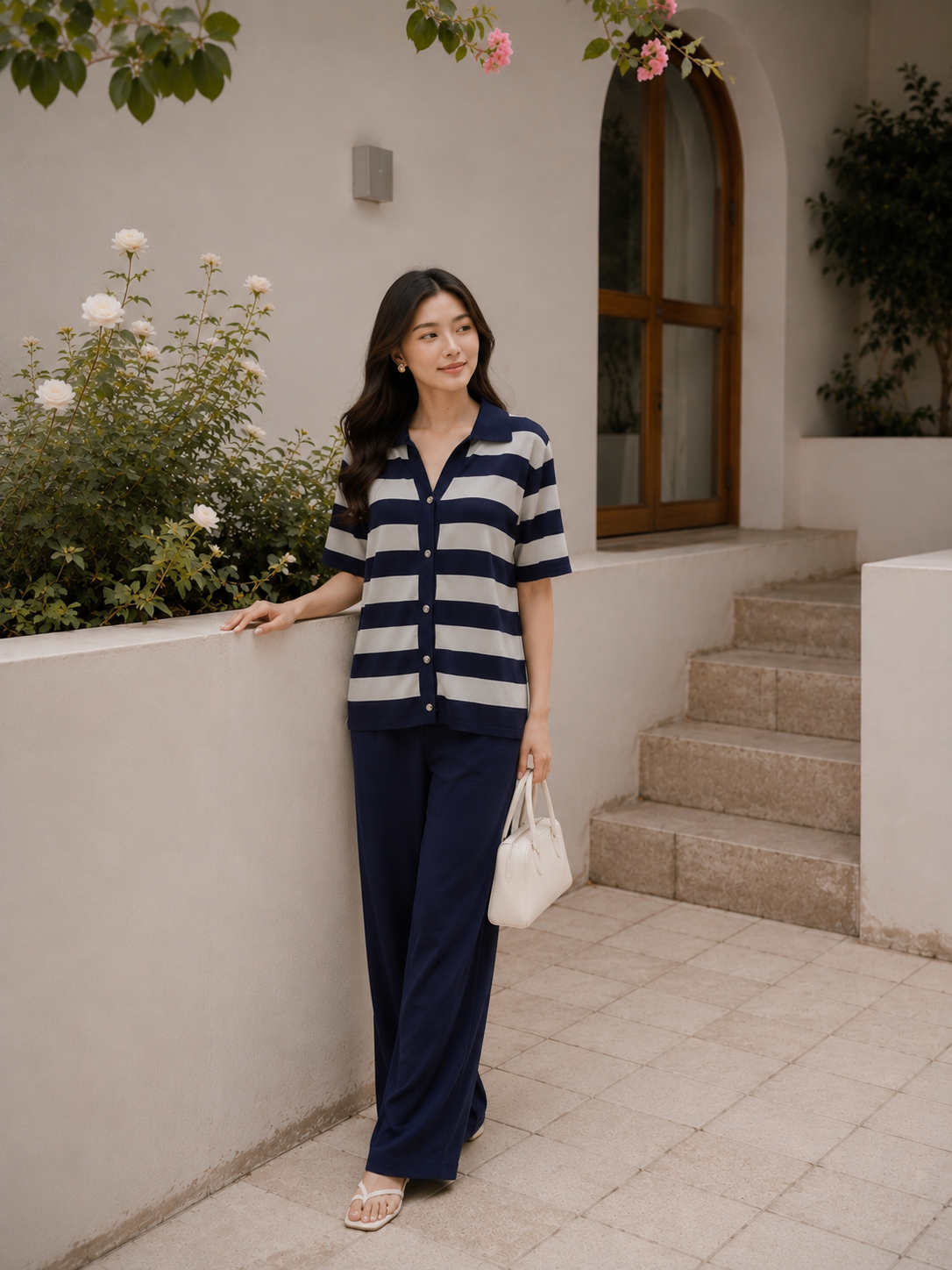 Esme Stripes Knit Set - Navy