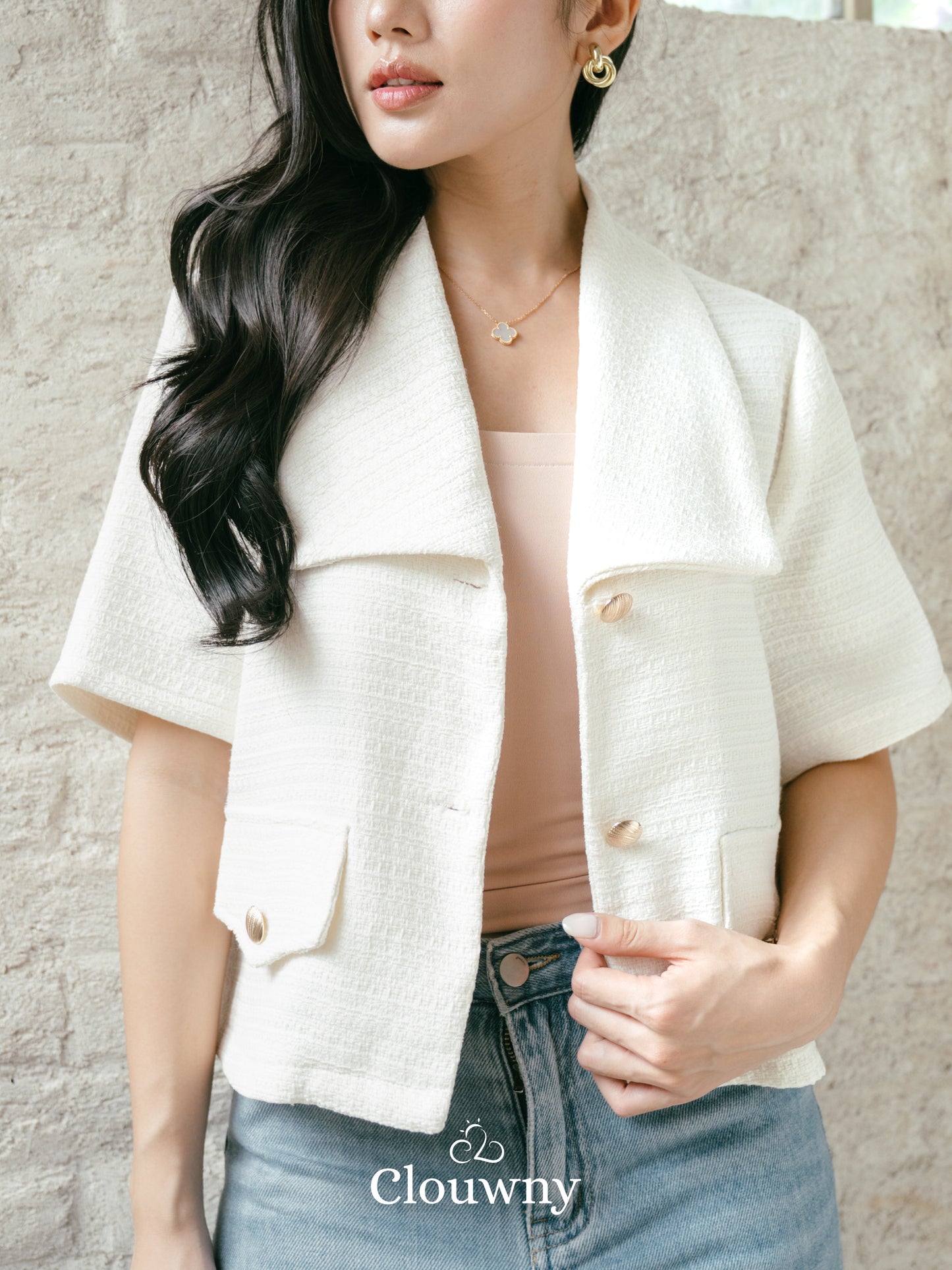 Orega Tweed Top - White