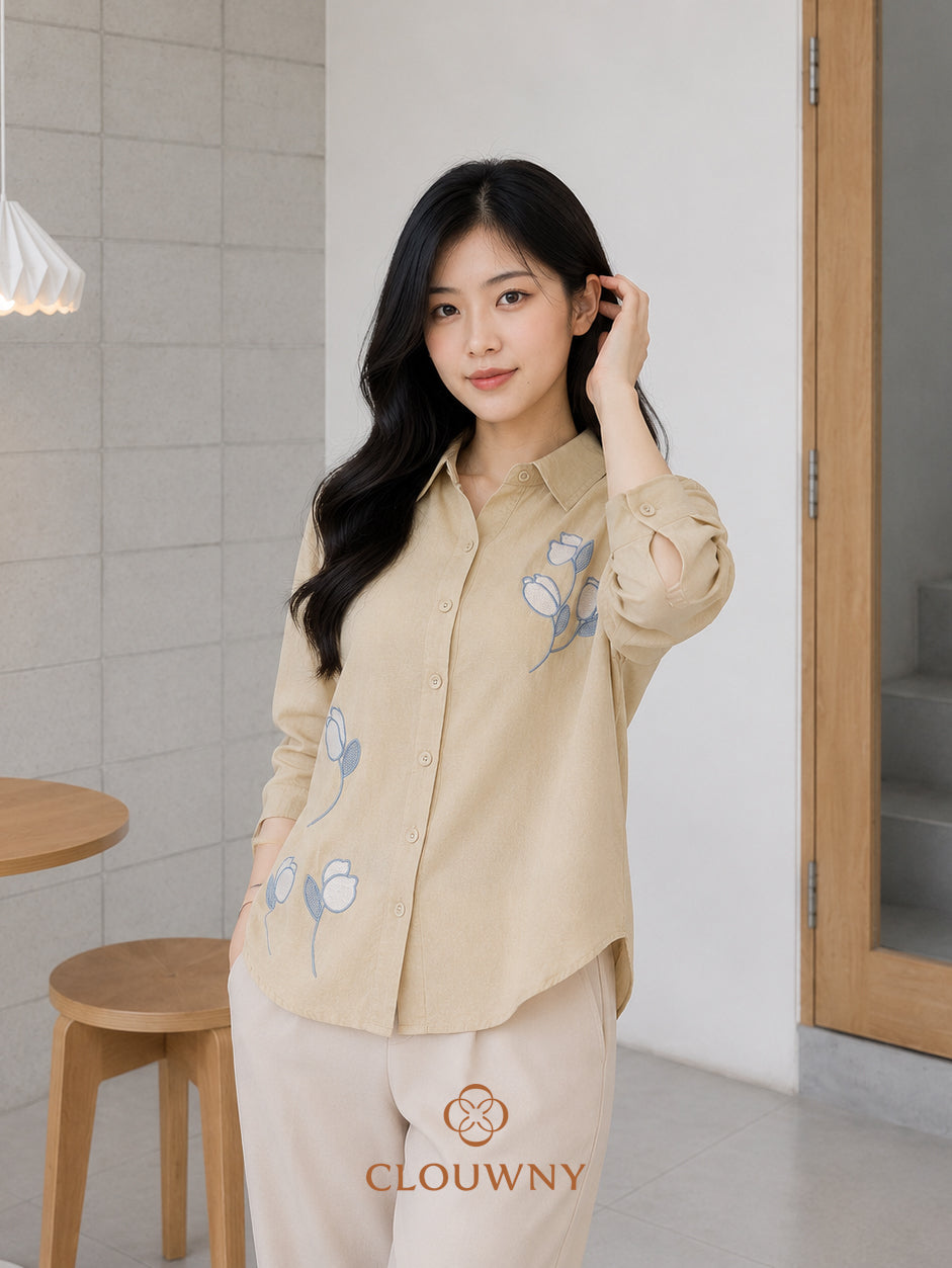 Sona Button Cotton Longsleeve - Khaki