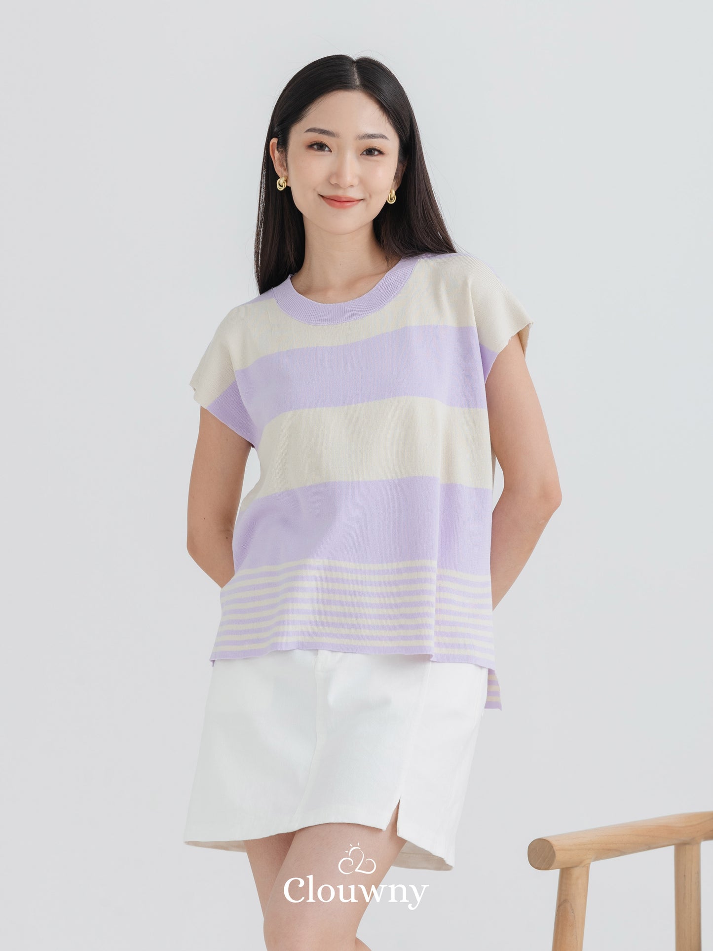 Cortes Stripes Knit Top - Lavender