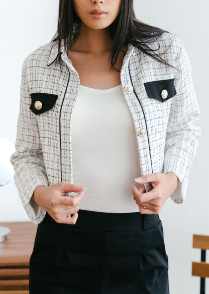 Nira Long Tweed Blazer - White