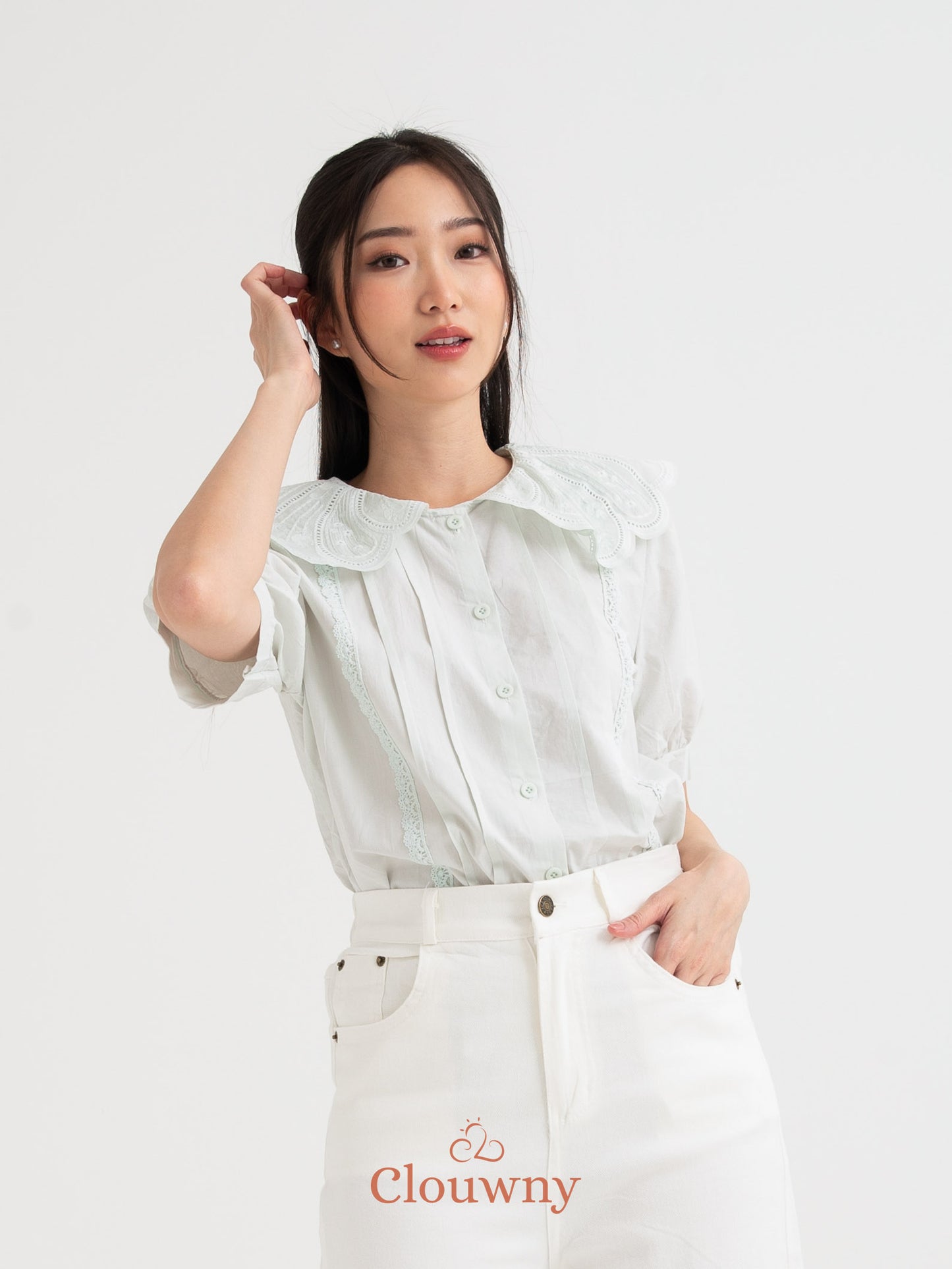 Jully Collar Shirt Top - Mint