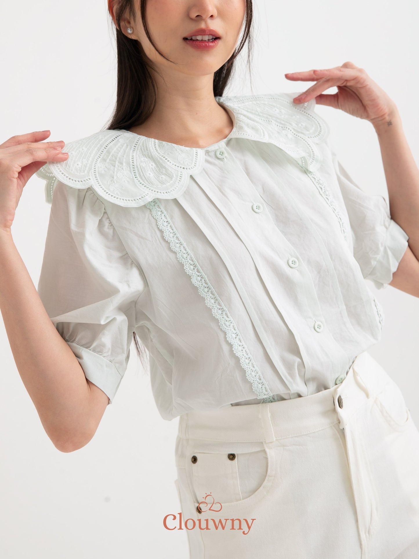 Jully Collar Shirt Top - Mint