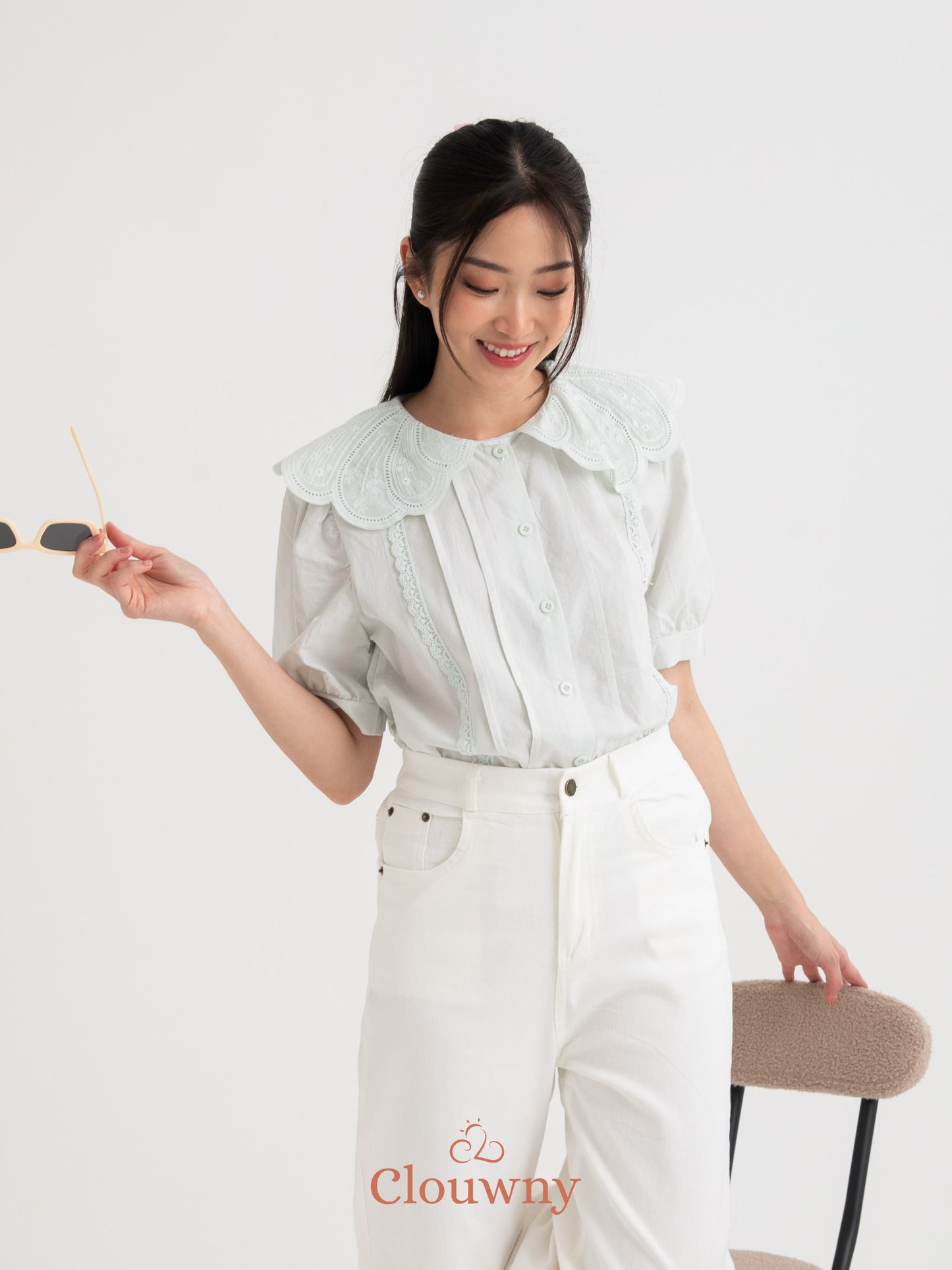 Jully Collar Shirt Top - Mint