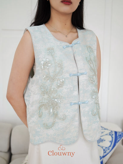 Yi ran Flower Qipao - Ice Blue