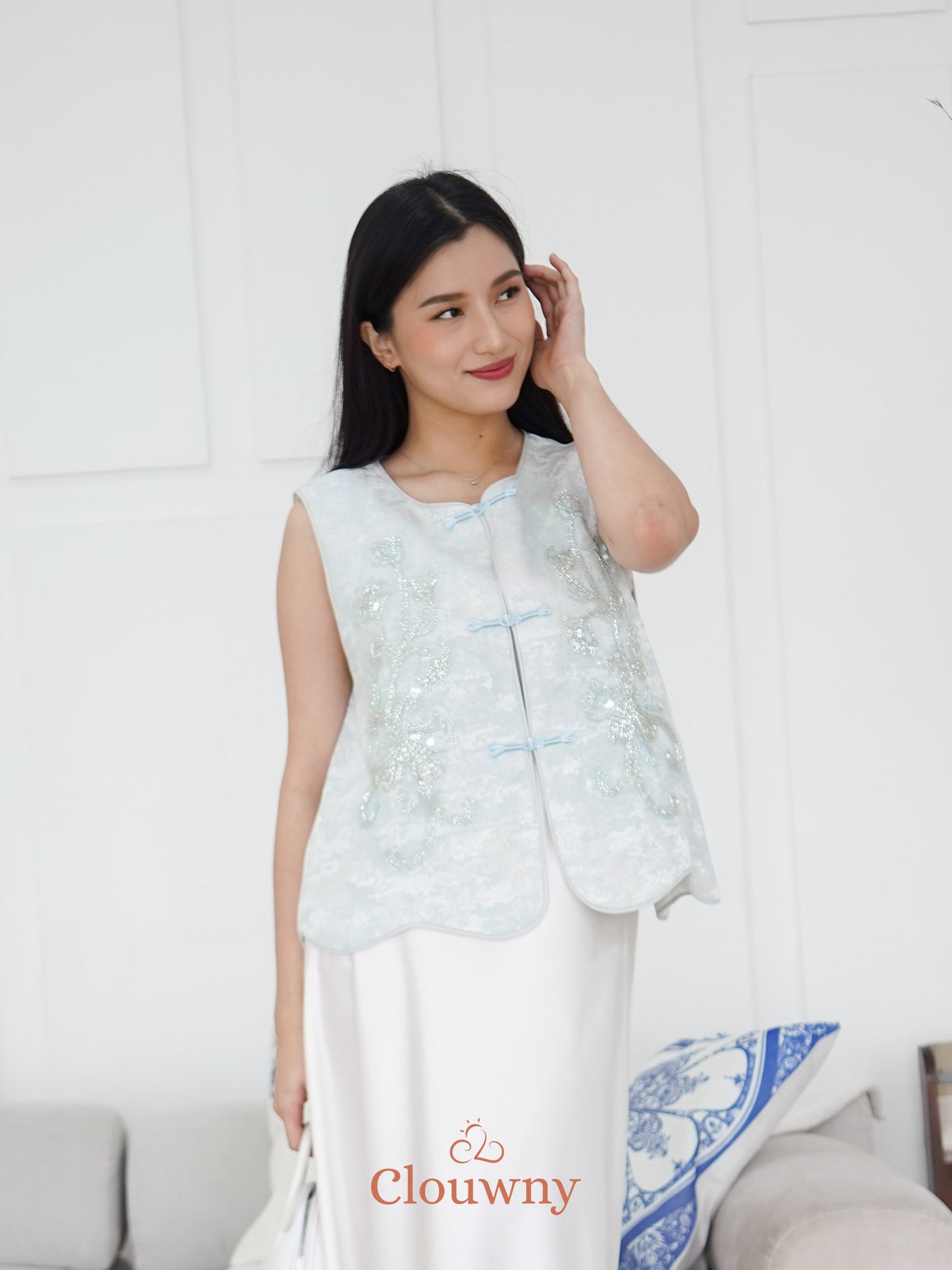 Yi ran Flower Qipao - Ice Blue