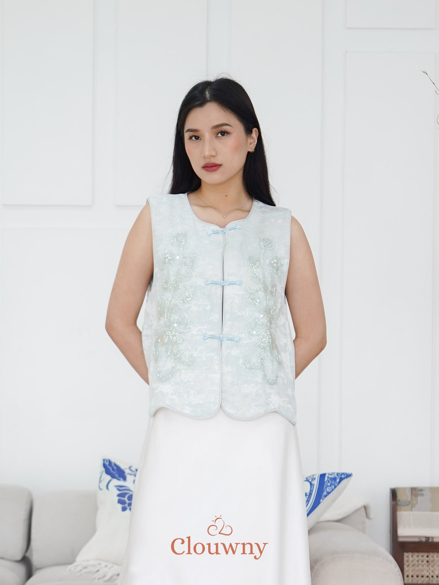 Yi ran Flower Qipao - Ice Blue