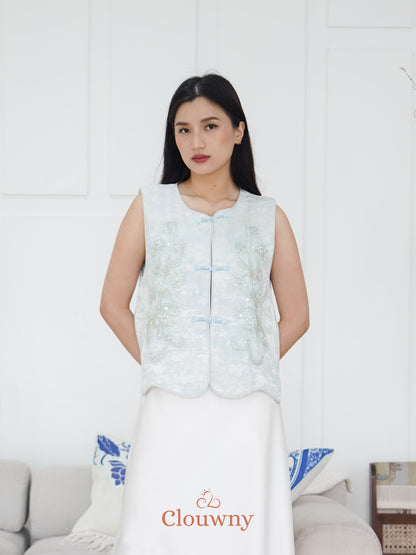 Yi ran Flower Qipao - Ice Blue