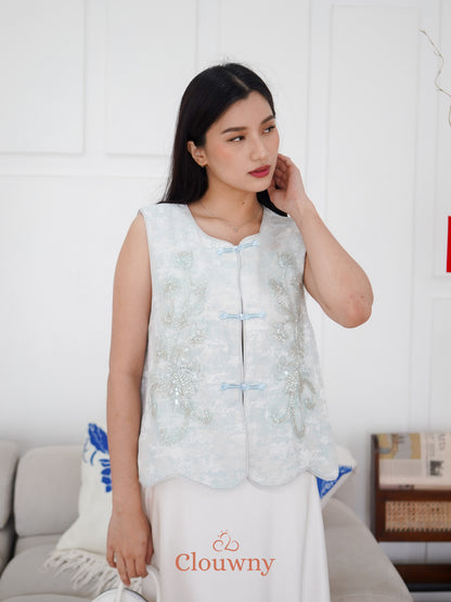 Yi ran Flower Qipao - Ice Blue