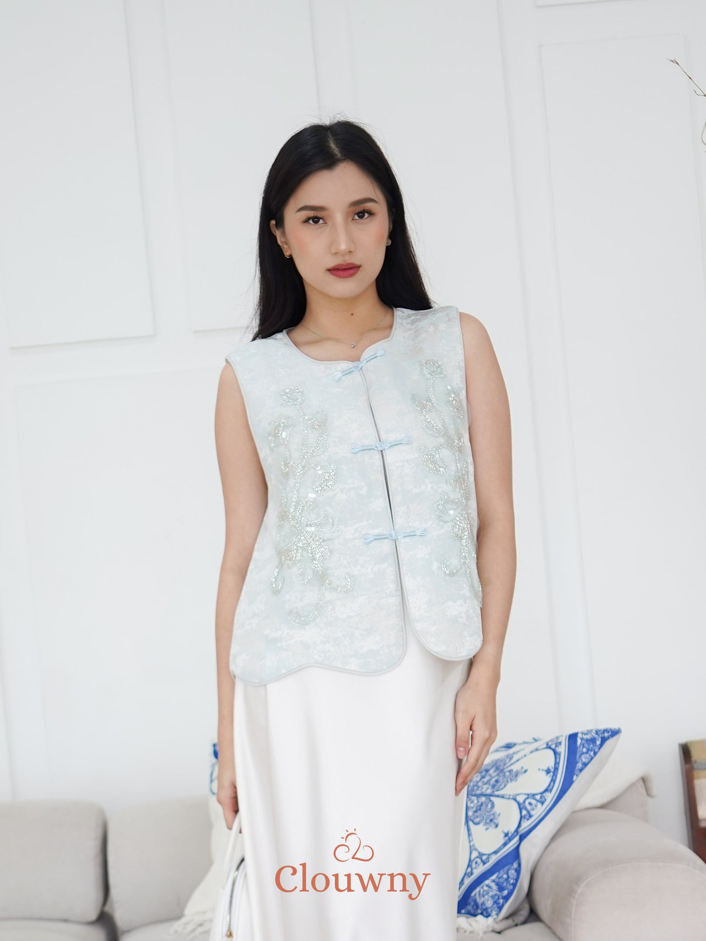 Yi ran Flower Qipao - Ice Blue