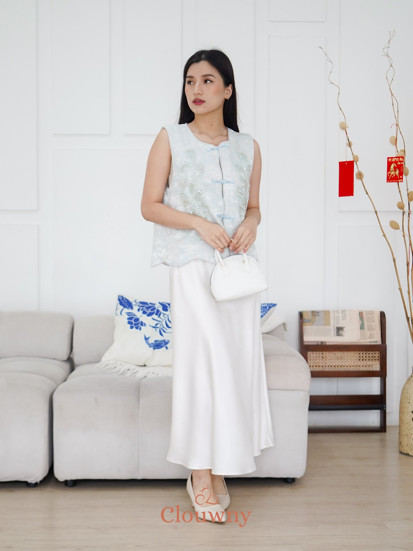 Yi ran Flower Qipao - Ice Blue