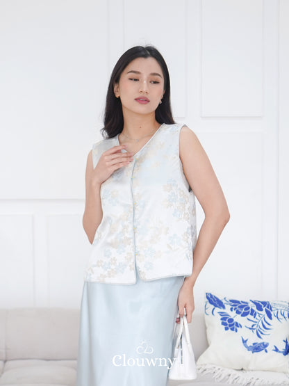 Li Hwa Flower Qipao - Ice Blue