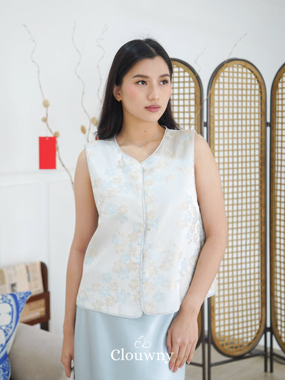 Li Hwa Flower Qipao - Ice Blue