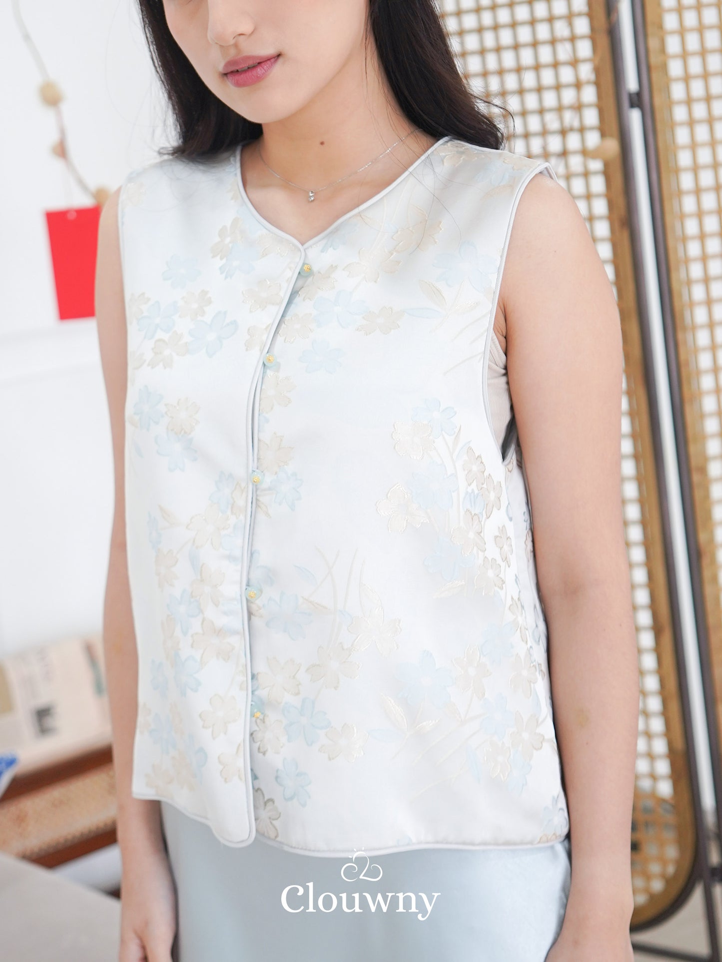 Li Hwa Flower Qipao - Ice Blue